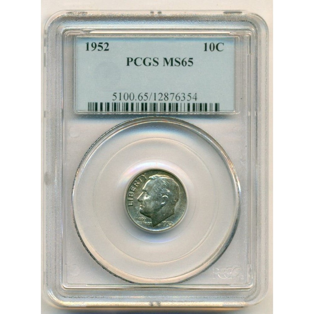 1952 Roosevelt Dime MS65 PCGS Nice Toning